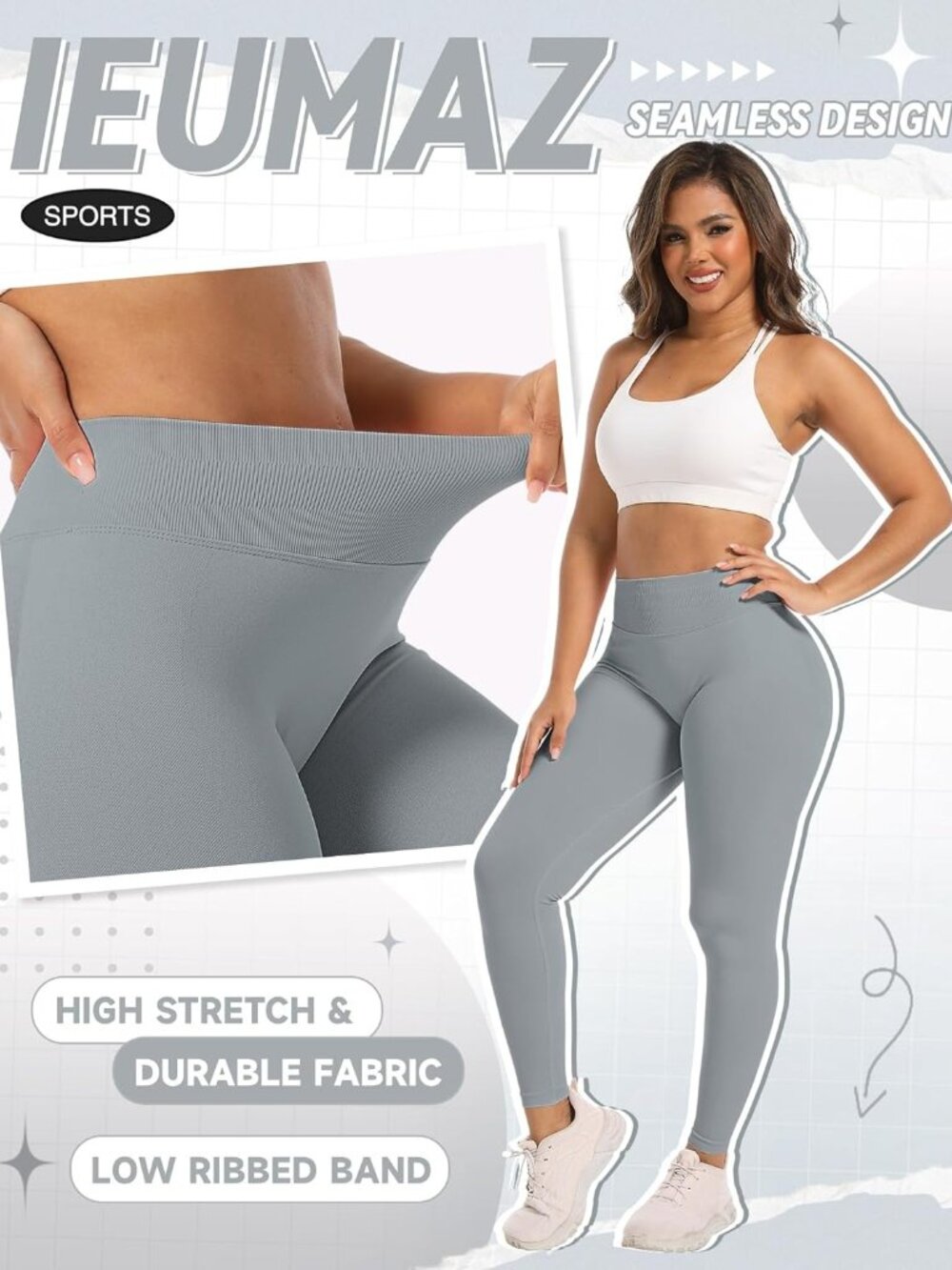 Women's Graphite Mid Low Waist Tummy Control Gym Seamless Workout Leggings - Picture 3 of 6
